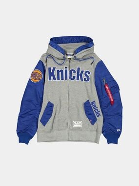 Alpha Industries Grey and Blue Knicks Hoodie